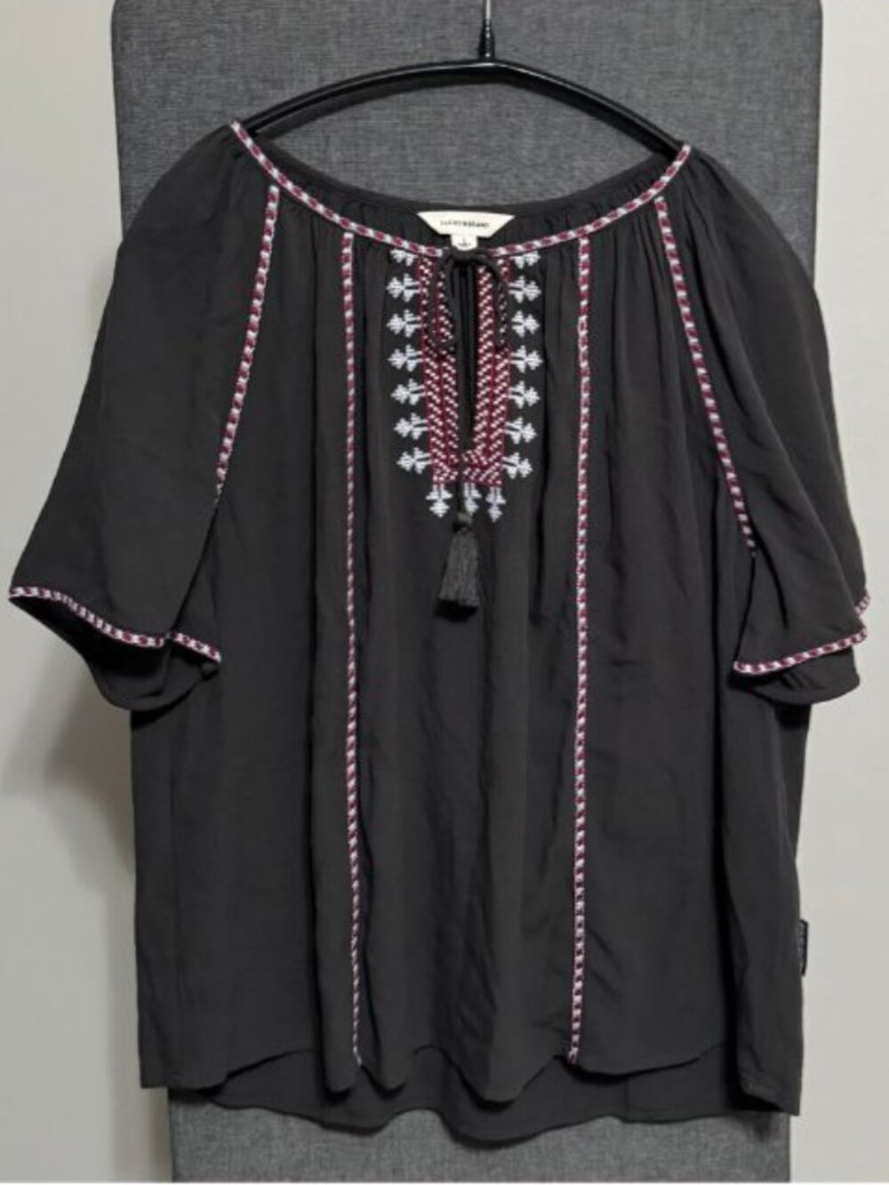 Like new, never work!  Lucky Brand Short Sleeve Peasant Blouse